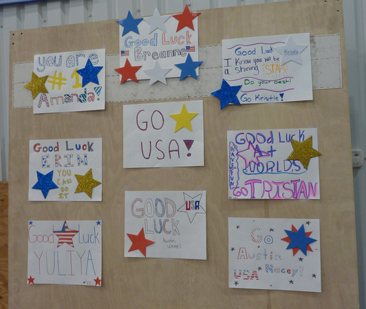 Posters made by the campers for the T&T World Championships Team