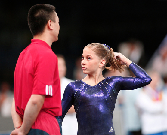 Shawn Johnson with her coach, Liang Chow