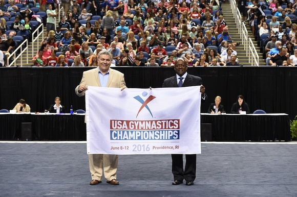 Presentation of the banner for the 2016 USA Gymnastics Championships in Providence, R.I.